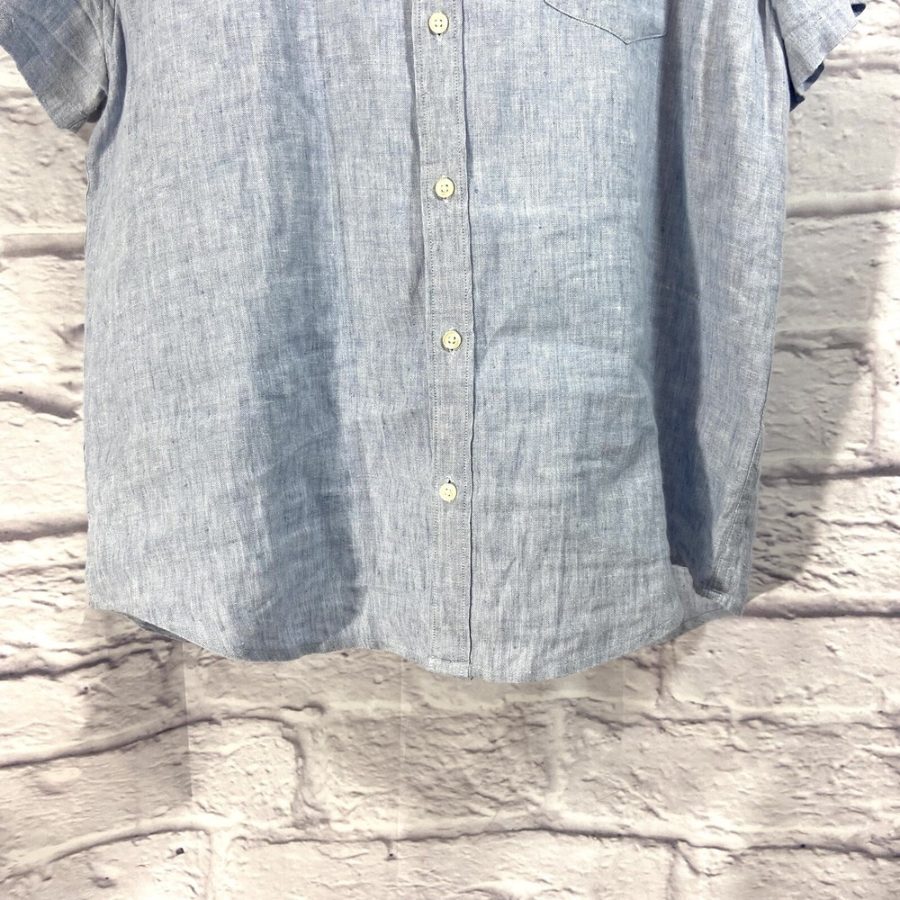 J.Crew Shirt Men's XL Blue Button-Down Short Sleeves Linen/Cotton Blend Slim - Picture 3 of 10